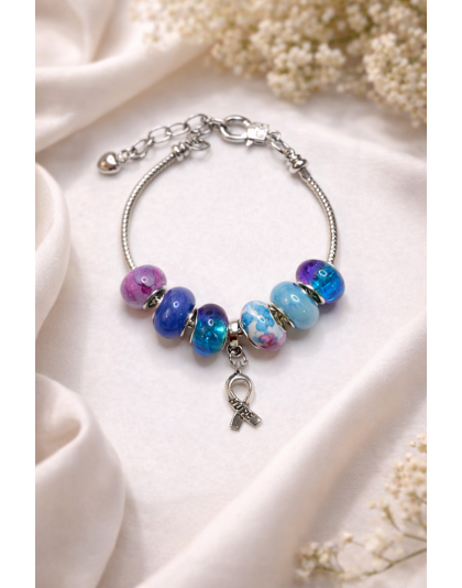 Chronic &amp; Invisible Illness Purple &amp; Blue Ribbon Mental Health Awareness Bracelet