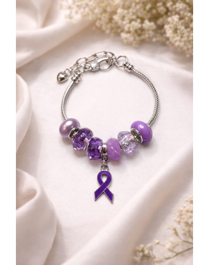 Chronic &amp; Invisible Illness Purple Ribbon Mental Health Awareness Bracelet
