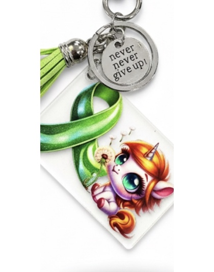 Handmade Never Give Up Unicorn Awareness Keychain Chronic &amp; Invisible Illness Support