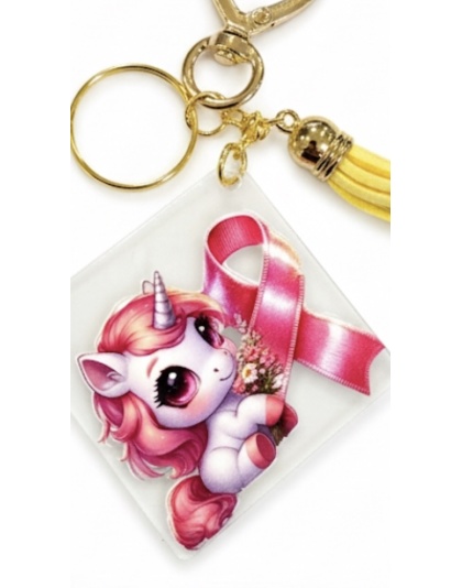 Handmade Pink Ribbon Unicorn Awareness Keychain Chronic &amp; Invisible Illness Support
