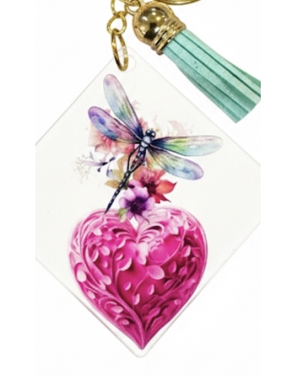 Handmade Dragonfly Heart Teal Tassel Awareness Keychain Chronic &amp; Invisible Illness Support