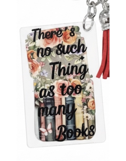 Handmade Too Many Books Red Tassel Awareness Keychain Chronic &amp; Invisible Illness Support