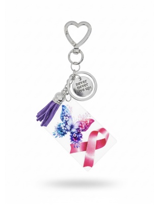 Handmade Never Give Up Pink Ribbon Awareness Keychain Chronic &amp; Invisible Illness Support