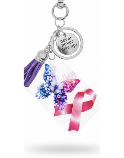 Handmade Never Give Up Pink Ribbon Awareness Keychain Chronic &amp; Invisible Illness Support