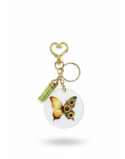 Handmade Sunflower Butterfly Green Ribbon Awareness Keychain Chronic &amp; Invisible Illness Support