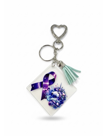 Handmade Unicorn Purple Ribbon Awareness Keychain Chronic &amp; Invisible Illness Support