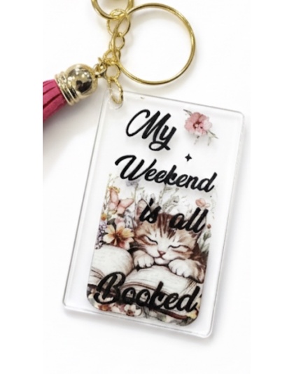 Handmade Kitten Weekend Plans Book Awareness Keychain Chronic &amp; Invisible Illness Support