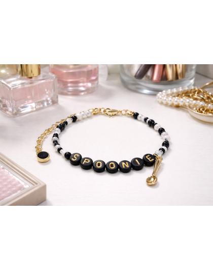 Black Spoonie Bracelet with Spoon Charm – Chronic Illness &amp; Rare and Invisible Disabilities Awareness Jewelry