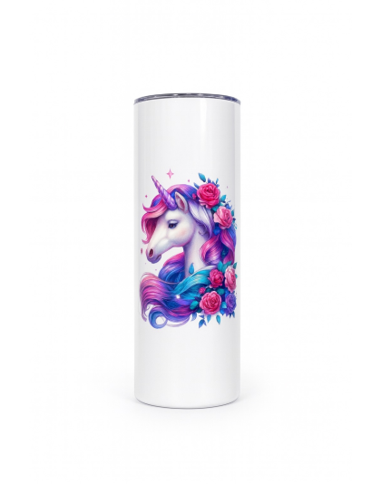 Pink &amp; Purple Unicorn Stainless Steel Tumbler – Inspirational Drinkware 20oz Insulated Cup Supporter Survivor