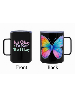 It's OK To Not Be OK Black Travel Mug Rare, Chronic &amp; Grow Positive Thoughts Unicorn Invisible Illness Awareness and Support
