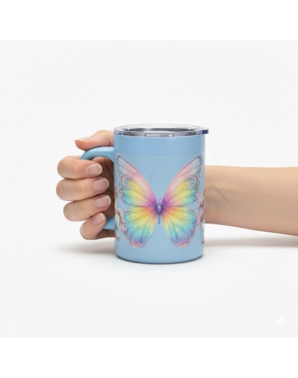 Rainbow Butterfly Blue Travel Mug Rare, Chronic &amp; Grow Positive Thoughts Unicorn Invisible Illness Awareness and Support