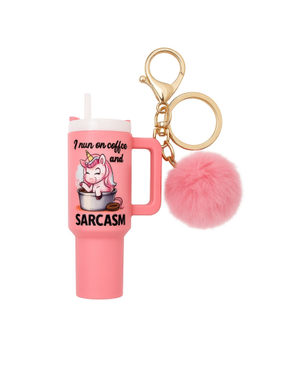I Run On Coffee &amp; Sarcasm Pink Mini Tumbler Keychain Pill Holder Purse &amp; Bag Accessory Support &amp; Spread Awareness