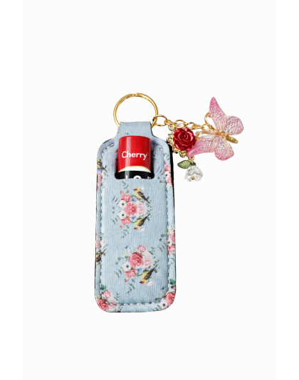 Blue Floral Lip Balm Holder Keychain Sleeve Rare, Chronic &amp; Invisible Illness Support &amp; Awareness