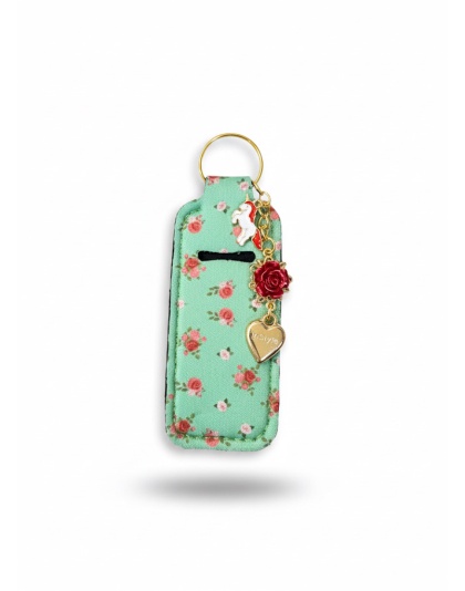 Green Floral Lip Balm Holder Keychain Sleeve Rare, Chronic &amp; Invisible Illness Support &amp; Awareness