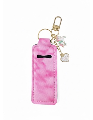 Pink Tie-Dye Lip Balm Holder Keychain Sleeve Rare, Chronic &amp; Invisible Illness Support &amp; Awareness