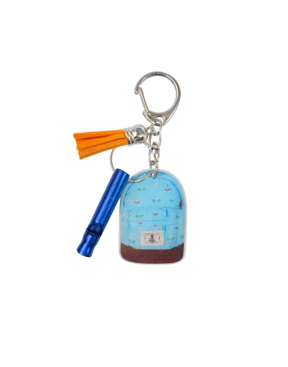2D Acrylic Blue Backpack Keychain w/Blue Safety Whistle Orange assel Nonprofit Support