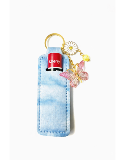 Blue Tie-Dye Lip Balm Holder Keychain Sleeve Rare, Chronic &amp; Invisible Illness Support &amp; Awareness
