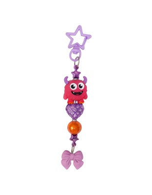 Handmade Purple &amp; Pink Monster Beaded Keychain Supporting Invisible Illness Awareness