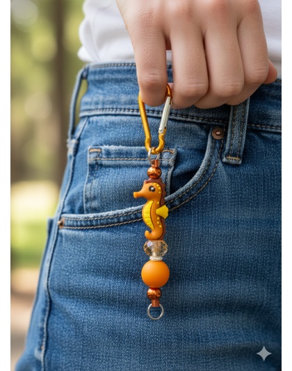 Handmade Orange Seahorse Beaded Keychain Supporting Invisible Illness Awareness