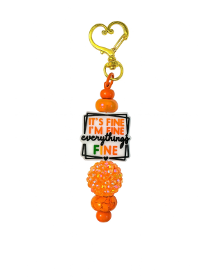 Orange It's Fine I'm Fine Everything Is Fine Beaded Keychain W/ Sloth Charm Supporting Invisible Illness Awareness