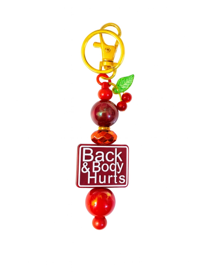 Handmade Red Bed &amp; Body Hurts Beaded Keychain W/ Sloth Charm Supporting Invisible Illness Awareness