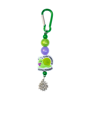 Handmade Green Snail Beaded Keychain W/ Sloth Charm Supporting Invisible Illness Awareness Slow Progress Is Still Progress
