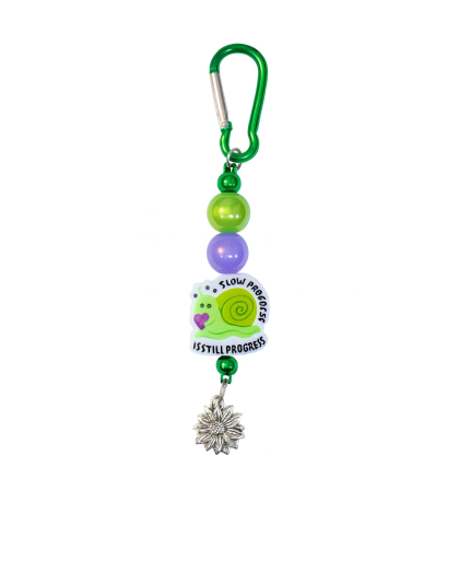 Handmade Green Snail Beaded Keychain W/ Sloth Charm Supporting Invisible Illness Awareness Slow Progress Is Still Progress