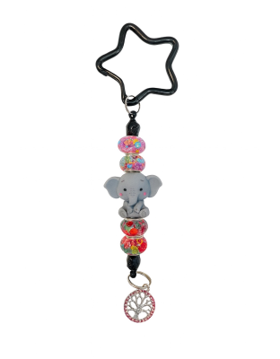 Handmade Elephant Multicolored Beaded Keychain W/ Sloth Charm Supporting Invisible Illness Awareness