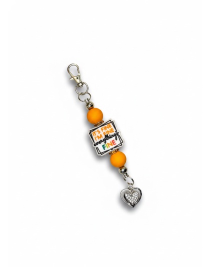 Handmade Orange Everything's Fine Beaded Keychain Supporting Invisible Illness Awareness