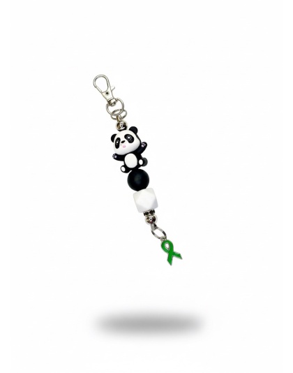 Handmade Panda Green Ribbon Beaded Keychain Supporting Invisible Illness Awareness