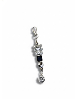 Handmade Gray Bear Beaded Keychain Supporting Invisible Illness Awareness