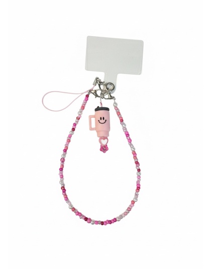 Handmade Pink Beaded Phone Strap W/ Tumbler Charm Bag Zipper Accessory Chronic Rare Invisible Illness Support &amp; Awareness