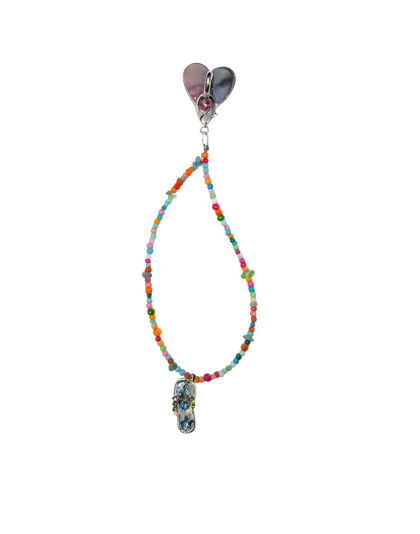 Handmade Multicolor Beaded Phone Bag Zipper Strap W/Stone Flipflop Accessory Chronic Rare Invisible Illness Support &amp; Awareness