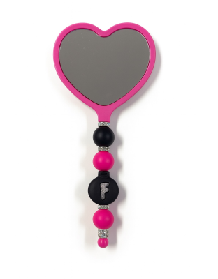 Handmade F-Bomb Pink Black Beaded Heart Mirror Cute Vanity &amp; Makeup Mirror Support Chronic Rare &amp; Invisible Illness Awareness