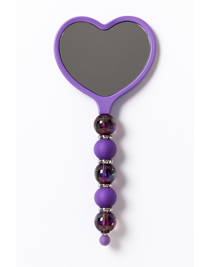 Handmade Purple Beaded Heart Mirror Cute Vanity &amp; Makeup Mirror Support Chronic Rare &amp; Invisible Illness Awareness