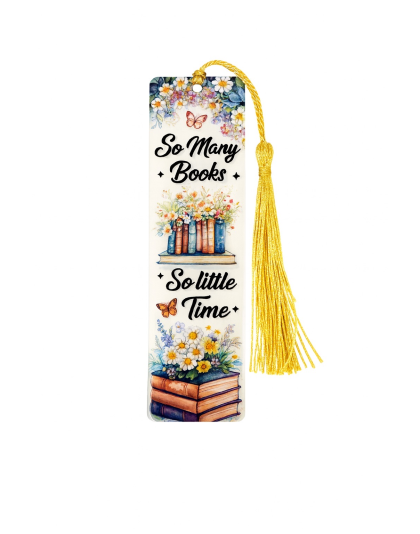 Handmade Yellow Tassel So Many Books So Little Time Acrylic Bookmark Supporting Rare Invisible &amp; Chronic Illness Awareness