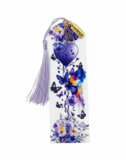 Handmade Purple Tassel Butterfly Purple Ribbon Warrior Charm Acrylic Bookmark Supporting Rare Invisible &amp; Chronic Illness Awareness