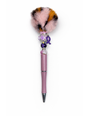 Handmade Purple Pom-Pom Pen with Ribbon Charm Cute, Fun &amp; Full of Heart Support &amp; Awareness