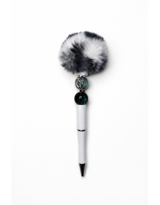 Handmade Black &amp; White Pom-Pom Pen with Ribbon Charm Cute, Fun &amp; Full of Heart Support &amp; Awareness
