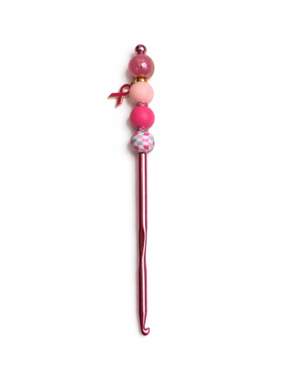 Handmade Pink Checkered Crochet Hook For Crafter Support Chronic, Rare &amp; Invisible Illness Awareness
