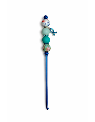 Handmade Blue Floral Crochet Hook For Crafter Support Chronic, Rare &amp; Invisible Illness Awareness