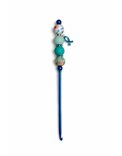 Handmade Blue Floral Crochet Hook For Crafter Support Chronic, Rare &amp; Invisible Illness Awareness