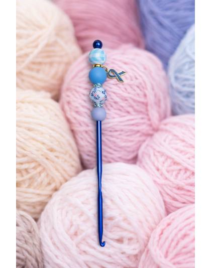 Handmade Blue Plaid Crochet Hook For Crafter Support Chronic, Rare &amp; Invisible Illness Awareness