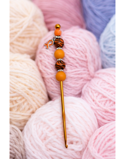 Handmade Orange Tiger Crochet Hook For Crafter Support Chronic, Rare &amp; Invisible Illness Awareness