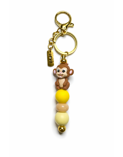 Handmade Yellow Beaded Monkey Keychain Supporting Invisible Illness Awareness