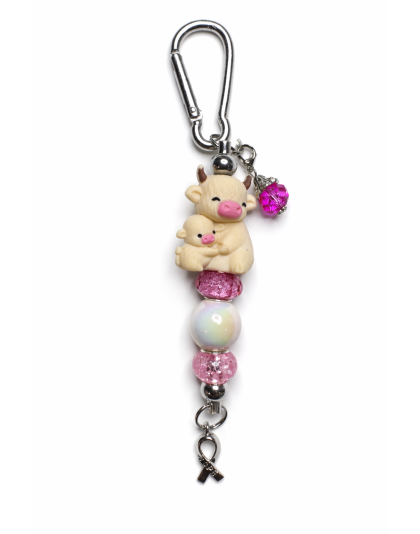 Handmade Pink Cow &amp; Calf Keychain Charm Supporting Invisible Illness Awareness