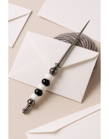 Handmade Black White Beaded Letter Opener Support &amp; Awareness Chronic Rare &amp; Invisible Diseases