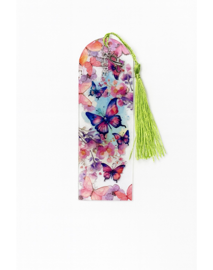 Handmade Green Tassel Hope Charm Pink Purple Butterfly Rainbow Acrylic Bookmark Supporting Rare Invisible &amp; Chronic Illness Awareness