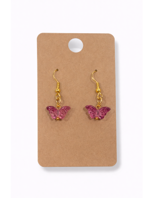 Purple Glitter Butterfly Dangling Gold Color Earrings Supporting Awareness for Chronic Rare and Invisible Illnesses