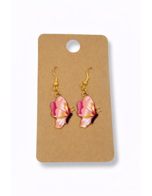 Pink &amp; Yellow Butterfly Dangling Earrings Supporting Awareness for Chronic Rare and Invisible Illnesses